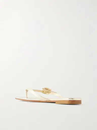 Roger Vivier Strass B Crystal-embellished Metallic Leather Sandals | Thumbnail 3 Roger Vivier Strass B Crystal-embellished Metallic Leather Sandals | Thumbnail 3