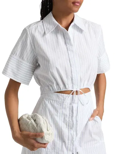 Simkhai Women's Marcy Striped Cotton Mini-Shirtdress - White Stripe - Size 0 | Thumbnail 6 Simkhai Women's Marcy Striped Cotton Mini-Shirtdress - White Stripe - Size 0 | Thumbnail 6
