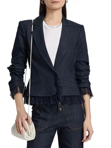 Cinq à Sept Women's Roxie Lace-Trim Denim Jacket - Indigo - Size 0 | Thumbnail 3