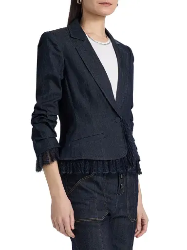 Cinq à Sept Women's Roxie Lace-Trim Denim Jacket - Indigo - Size 0 | Thumbnail 4