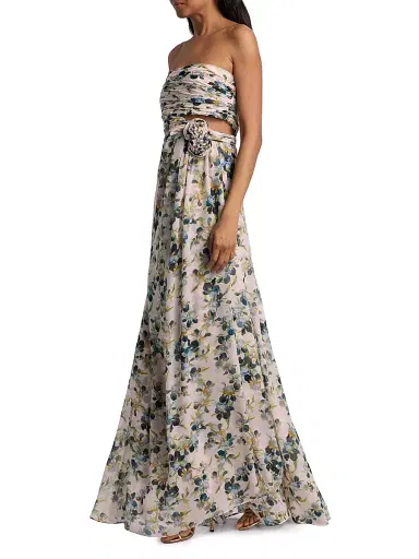 Cinq à Sept Women's Magy Trailing Iris Floral Strapless Gown | Thumbnail 2
