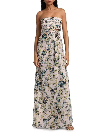 Cinq à Sept Women's Magy Trailing Iris Floral Strapless Gown | Thumbnail 3