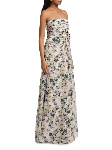 Cinq à Sept Women's Magy Trailing Iris Floral Strapless Gown | Thumbnail 4
