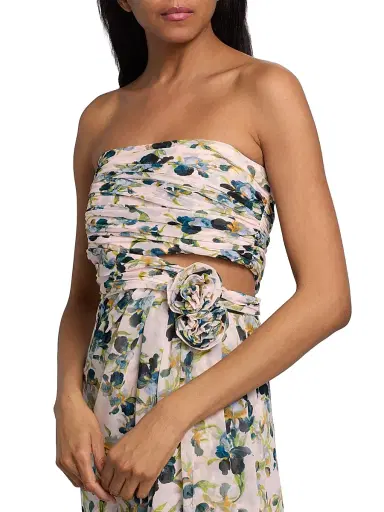 Cinq à Sept Women's Magy Trailing Iris Floral Strapless Gown | Thumbnail 6
