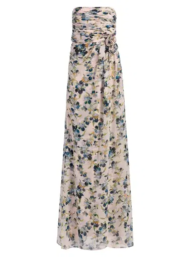 Cinq à Sept Women's Magy Trailing Iris Floral Strapless Gown | Thumbnail 1