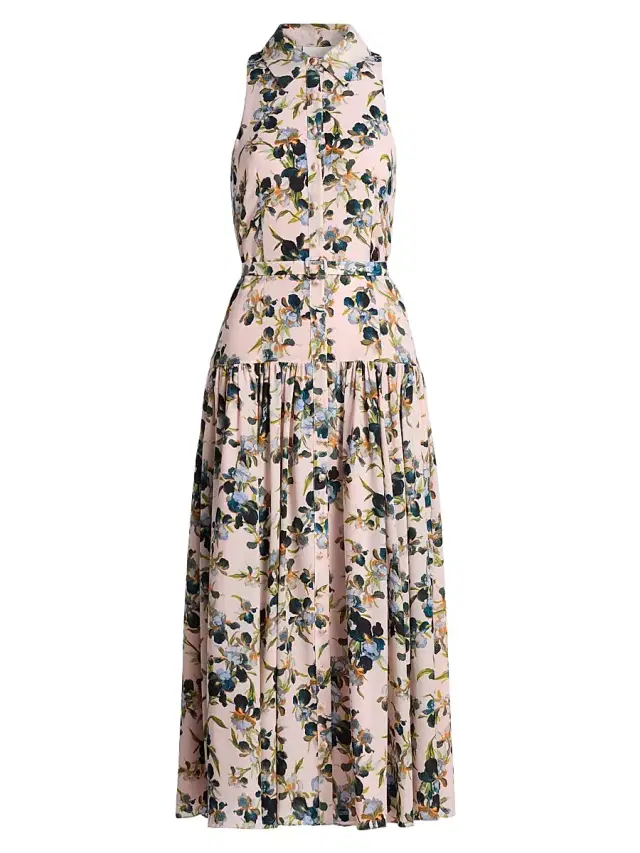 Cinq à Sept Women's Trailing Iris Sarai Floral A-Line Midi-Shirtdress - Rosy Cloud Multi