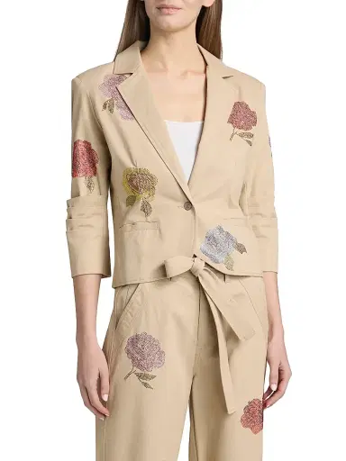 Cinq à Sept Women's Khloe Le Petit Crystal Rose Blazer - Khaki Multi - Size 2 | Thumbnail 3