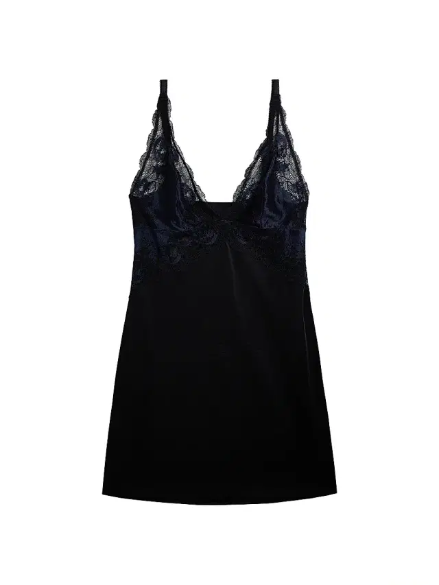 Women's Modern Affair Floral Lace Chemise - Night Sky Black