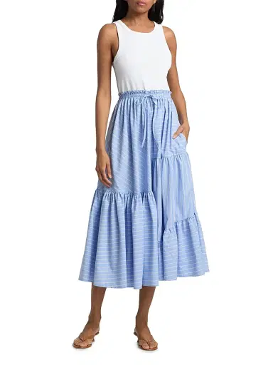 Cinq à Sept Women's Robyn Layered Tiered Midi-Dress - White Blue Multi | Thumbnail 2