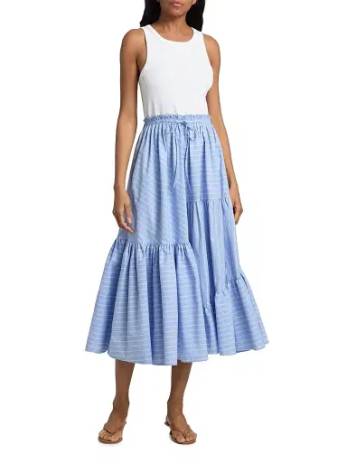 Cinq à Sept Women's Robyn Layered Tiered Midi-Dress - White Blue Multi | Thumbnail 3
