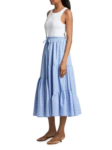 Cinq à Sept Women's Robyn Layered Tiered Midi-Dress - White Blue Multi | Thumbnail 4