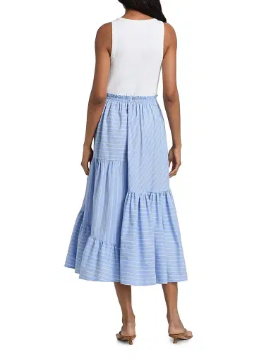 Cinq à Sept Women's Robyn Layered Tiered Midi-Dress - White Blue Multi | Thumbnail 5