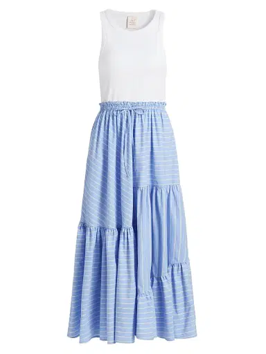 Cinq à Sept Women's Robyn Layered Tiered Midi-Dress - White Blue Multi | Thumbnail 1