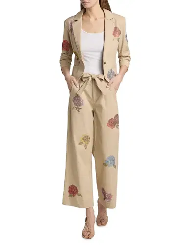 Cinq à Sept Women's Mylah Crystal Rose Drawstring Pants - Khaki Multi - Size 14 | Thumbnail 2