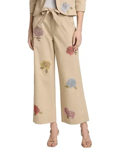 Cinq à Sept Women's Mylah Crystal Rose Drawstring Pants - Khaki Multi - Size 14 | Thumbnail 3