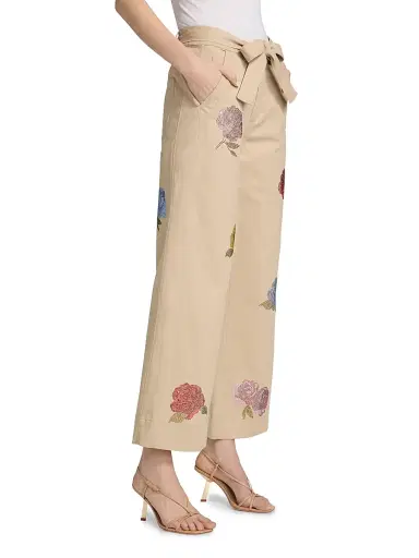 Cinq à Sept Women's Mylah Crystal Rose Drawstring Pants - Khaki Multi - Size 14 | Thumbnail 4