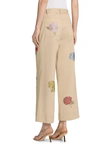 Cinq à Sept Women's Mylah Crystal Rose Drawstring Pants - Khaki Multi - Size 14 | Thumbnail 5