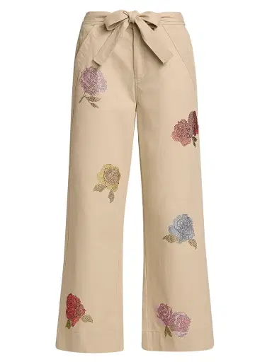 Cinq à Sept Women's Mylah Crystal Rose Drawstring Pants - Khaki Multi - Size 14 | Thumbnail 1