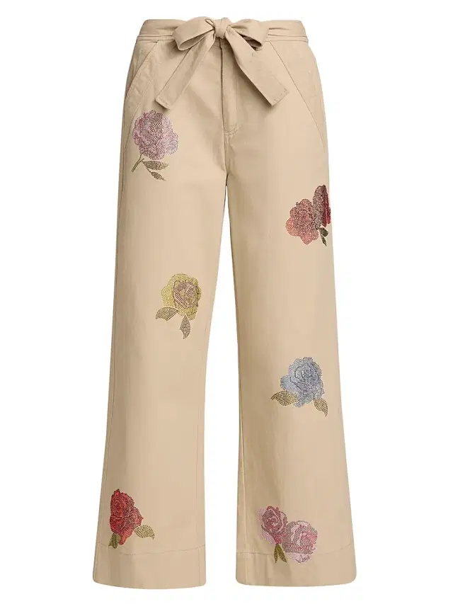 Cinq à Sept Women's Mylah Crystal Rose Drawstring Pants - Khaki Multi