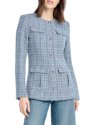 Favorite Daughter Women's The Spencer Tweed Jacket - Sky Blue Tweed - Size XS | Thumbnail 3