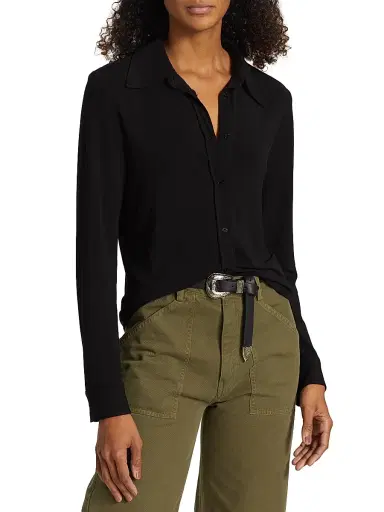 Nili Lotan Women's Celestine Button-Front Blouse - Black - Size Large | Thumbnail 3 Nili Lotan Women's Celestine Button-Front Blouse - Black - Size Large | Thumbnail 3