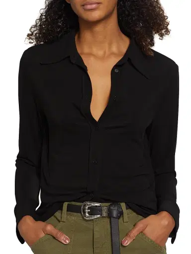 Nili Lotan Women's Celestine Button-Front Blouse - Black - Size Large | Thumbnail 6 Nili Lotan Women's Celestine Button-Front Blouse - Black - Size Large | Thumbnail 6