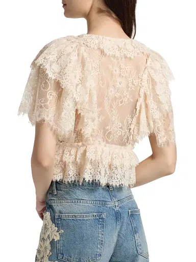 LoveShackFancy Women's Caper Tiered Lace Crop Top | Thumbnail 5