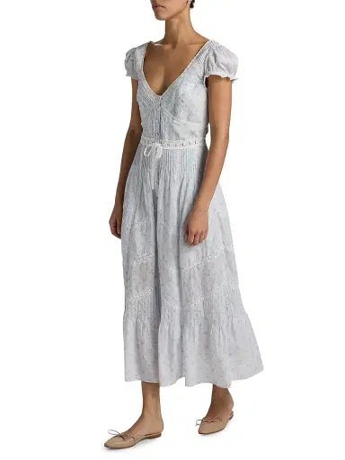 LoveShackFancy Women's Aurela Floral Cotton Tiered Maxi Dress - Chapparal Blue - Size 0 | Thumbnail 2