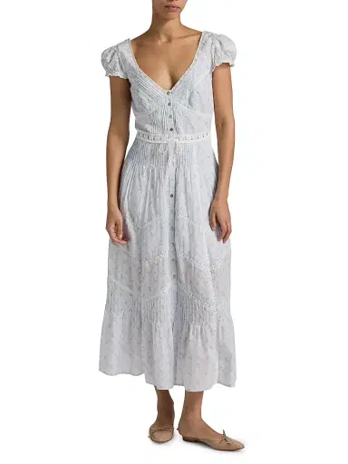 LoveShackFancy Women's Aurela Floral Cotton Tiered Maxi Dress - Chapparal Blue - Size 0 | Thumbnail 3