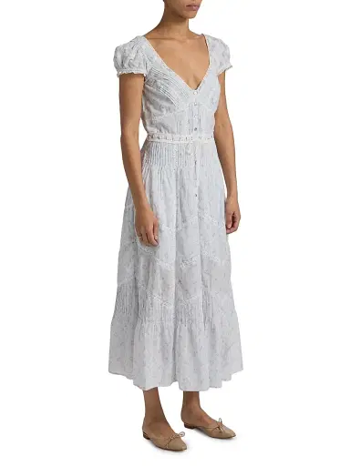 LoveShackFancy Women's Aurela Floral Cotton Tiered Maxi Dress - Chapparal Blue - Size 0 | Thumbnail 4