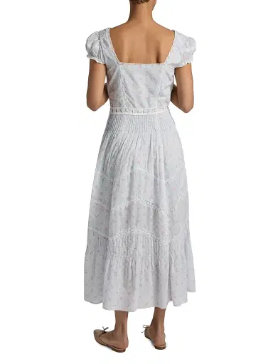 LoveShackFancy Women's Aurela Floral Cotton Tiered Maxi Dress - Chapparal Blue - Size 0 | Thumbnail 5