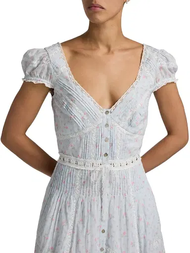 LoveShackFancy Women's Aurela Floral Cotton Tiered Maxi Dress - Chapparal Blue - Size 0 | Thumbnail 6