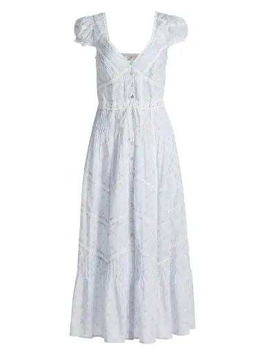 LoveShackFancy Women's Aurela Floral Cotton Tiered Maxi Dress - Chapparal Blue - Size 0 | Thumbnail 1