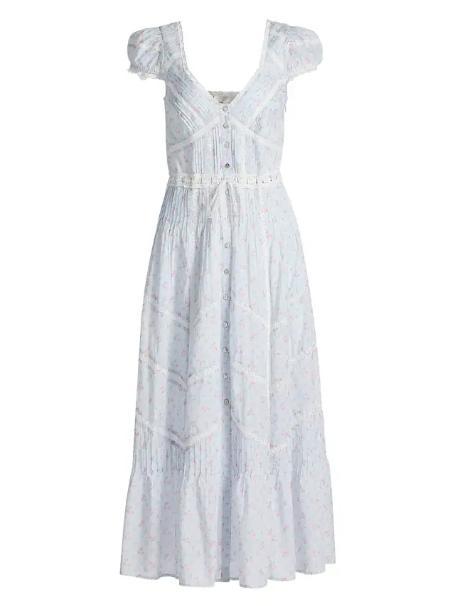 Women's Aurela Floral Cotton Tiered Maxi Dress - Chapparal Blue