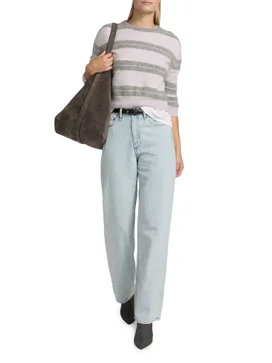 Guest in Residence Women's Grizzly Striped Cashmere Crewneck Sweater - Dusk Combo | Thumbnail 2 Guest in Residence Women's Grizzly Striped Cashmere Crewneck Sweater - Dusk Combo | Thumbnail 2
