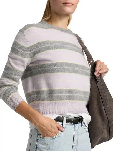 Guest in Residence Women's Grizzly Striped Cashmere Crewneck Sweater - Dusk Combo | Thumbnail 6 Guest in Residence Women's Grizzly Striped Cashmere Crewneck Sweater - Dusk Combo | Thumbnail 6