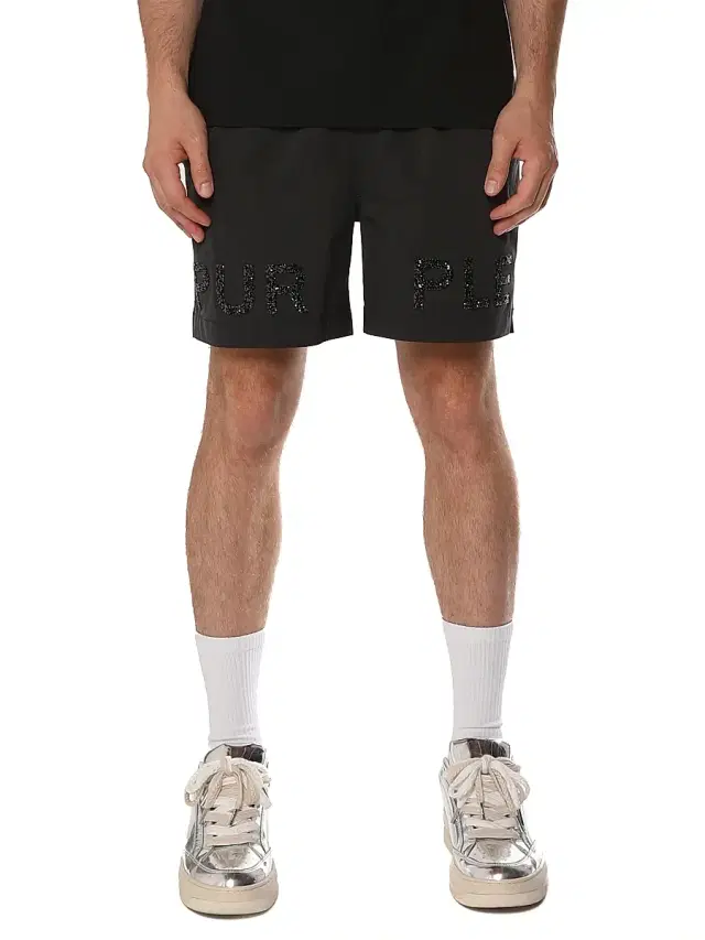 Men's All Around Embellished Logo Shorts - Black