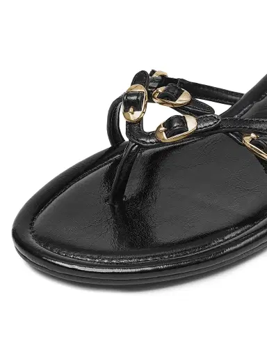 Marc Jacobs Women's The Kiki Leather Flat Sandals - Black - Size 5 | Thumbnail 4