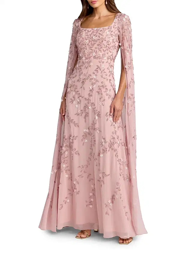 Mac Duggal Women's Embellished Georgette Cape-Sleeve Gown - Rose