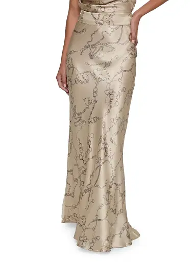 L'Agence Women's Ryker Horsebit Chain-Print Silk Maxi Skirt - Soft Macadamia Heart Chain - Size 2 | Thumbnail 3