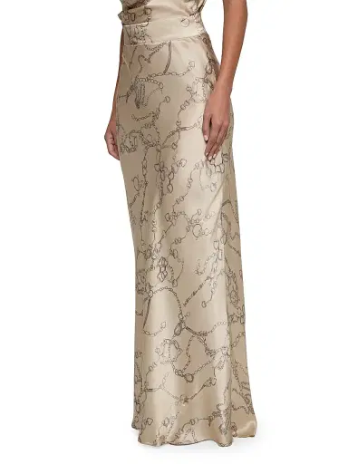 L'Agence Women's Ryker Horsebit Chain-Print Silk Maxi Skirt - Soft Macadamia Heart Chain - Size 2 | Thumbnail 4