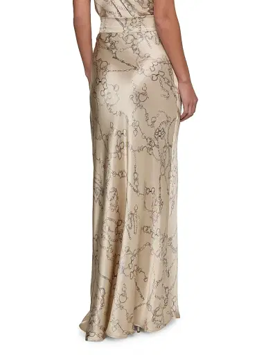 L'Agence Women's Ryker Horsebit Chain-Print Silk Maxi Skirt - Soft Macadamia Heart Chain - Size 2 | Thumbnail 5