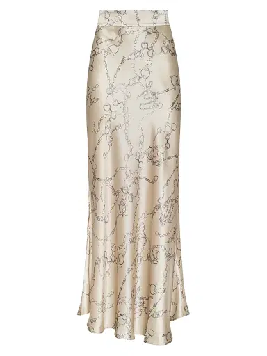 L'Agence Women's Ryker Horsebit Chain-Print Silk Maxi Skirt - Soft Macadamia Heart Chain - Size 2 | Thumbnail 1