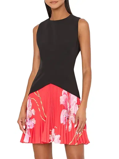 Milly Women's Haddy Printed Pleated Minidress - Black Red Multi - Size 8 | Thumbnail 2