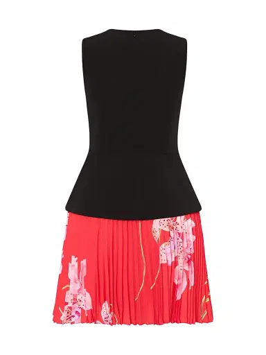 Milly Women's Haddy Printed Pleated Minidress - Black Red Multi - Size 8 | Thumbnail 3