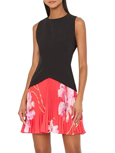 Milly Women's Haddy Printed Pleated Minidress - Black Red Multi - Size 8 | Thumbnail 4
