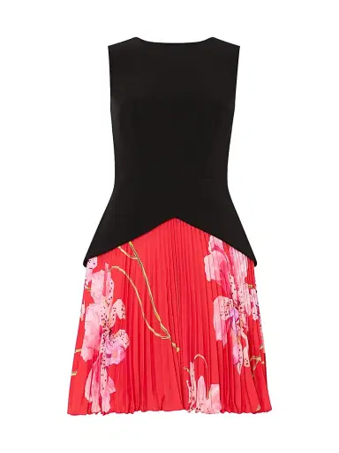 Milly Women's Haddy Printed Pleated Minidress - Black Red Multi - Size 8 | Thumbnail 1
