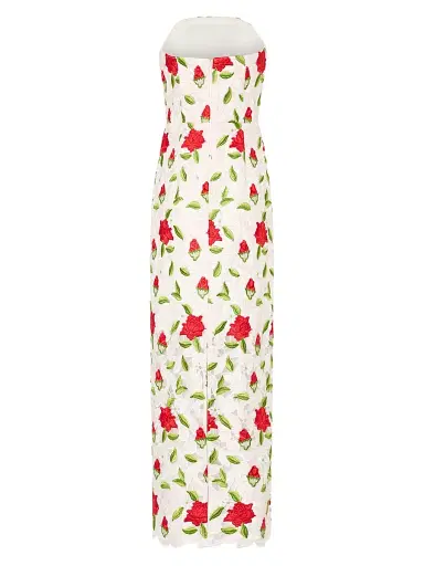 Milly Women's Kait Rose-Embroidered Lace Midi-Dress - White Red Green - Size 12 | Thumbnail 2