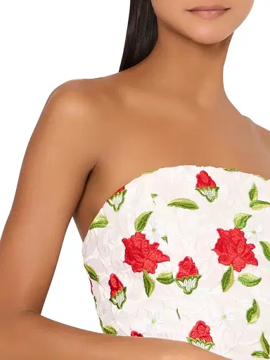 Milly Women's Kait Rose-Embroidered Lace Midi-Dress - White Red Green - Size 12 | Thumbnail 4