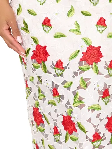 Milly Women's Kait Rose-Embroidered Lace Midi-Dress - White Red Green - Size 12 | Thumbnail 5